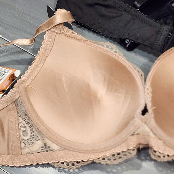 Renee Rofe‎ Bras Demi Lacy Lightly Padded Underwire Black Beige 36B - Picture 5 of 9
